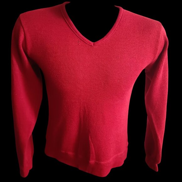 Vintage Men's Small V-Neck Sweater Wine Red Creslan & Rayon 1970's Buttery Man - Picture 2 of 6